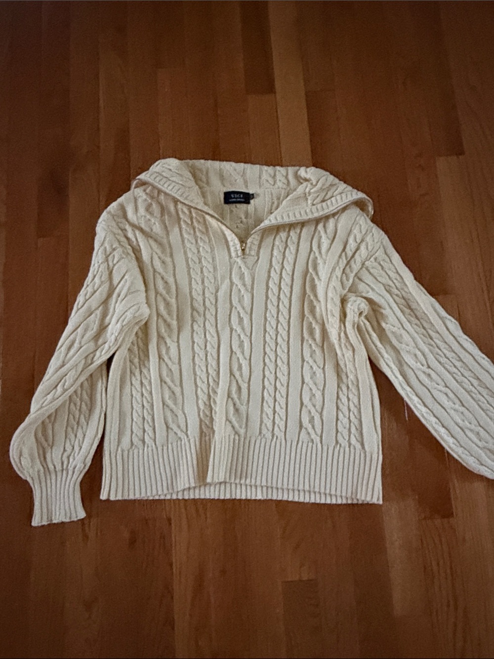 Vici Cable-Knit Half-Zip Hooded Sweater in Cream